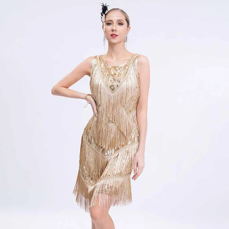 1920s Flapper Dress Fringe Dress Sequins Beaded Dress