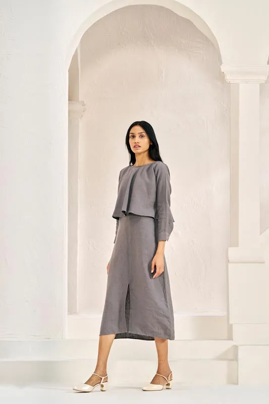 2 Layer Front Slit Dress Stone Grey