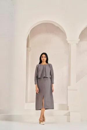 2 Layer Front Slit Dress Stone Grey