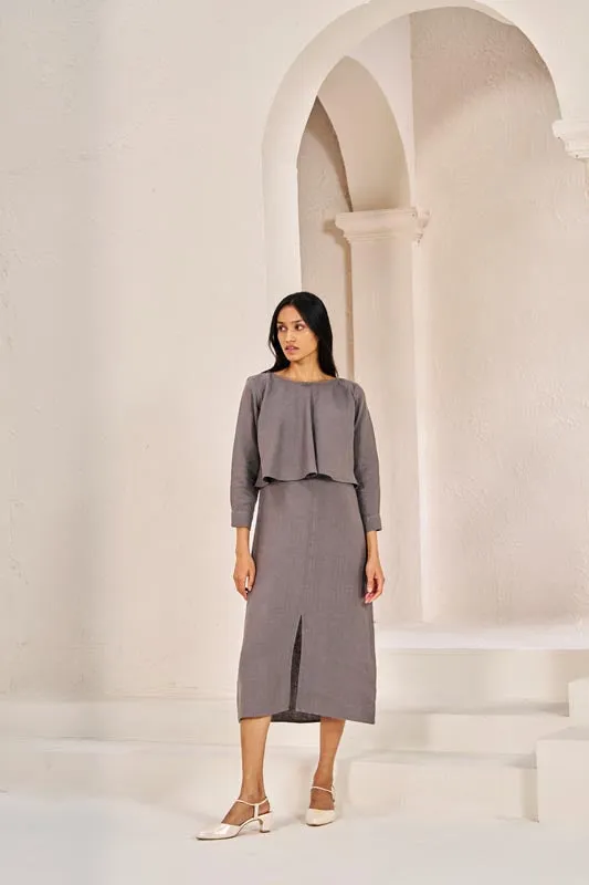 2 Layer Front Slit Dress Stone Grey