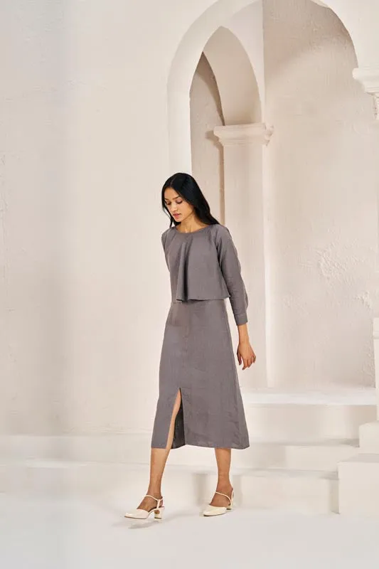 2 Layer Front Slit Dress Stone Grey