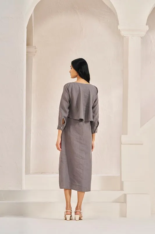 2 Layer Front Slit Dress Stone Grey