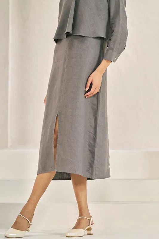 2 Layer Front Slit Dress Stone Grey