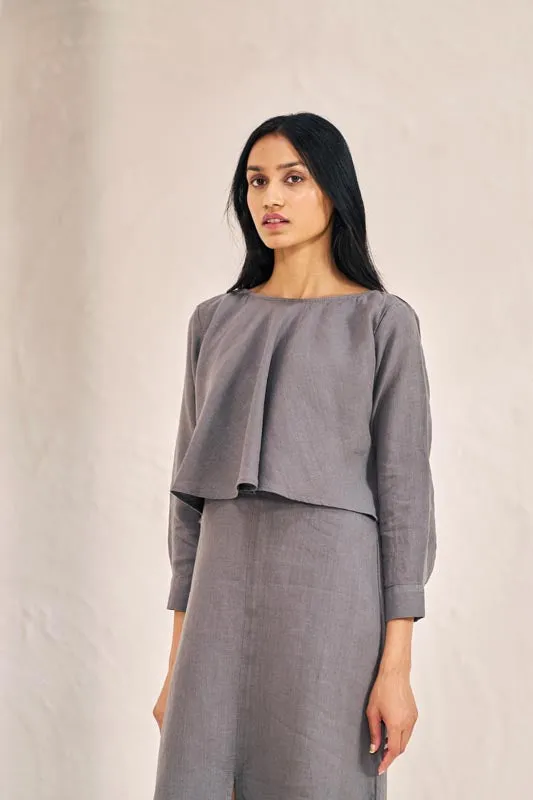 2 Layer Front Slit Dress Stone Grey