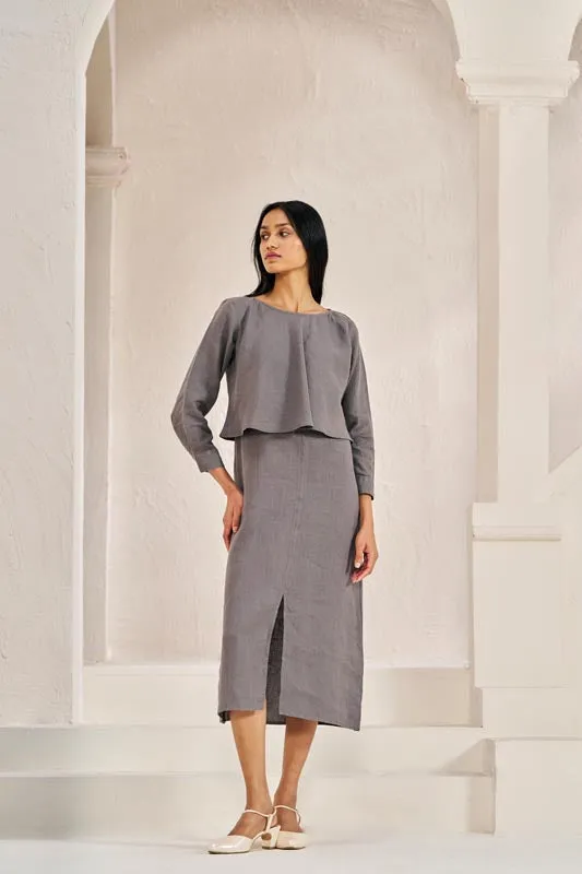 2 Layer Front Slit Dress Stone Grey