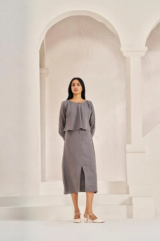 2 Layer Front Slit Dress Stone Grey