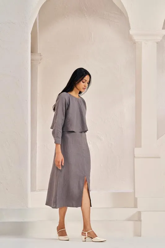 2 Layer Front Slit Dress Stone Grey