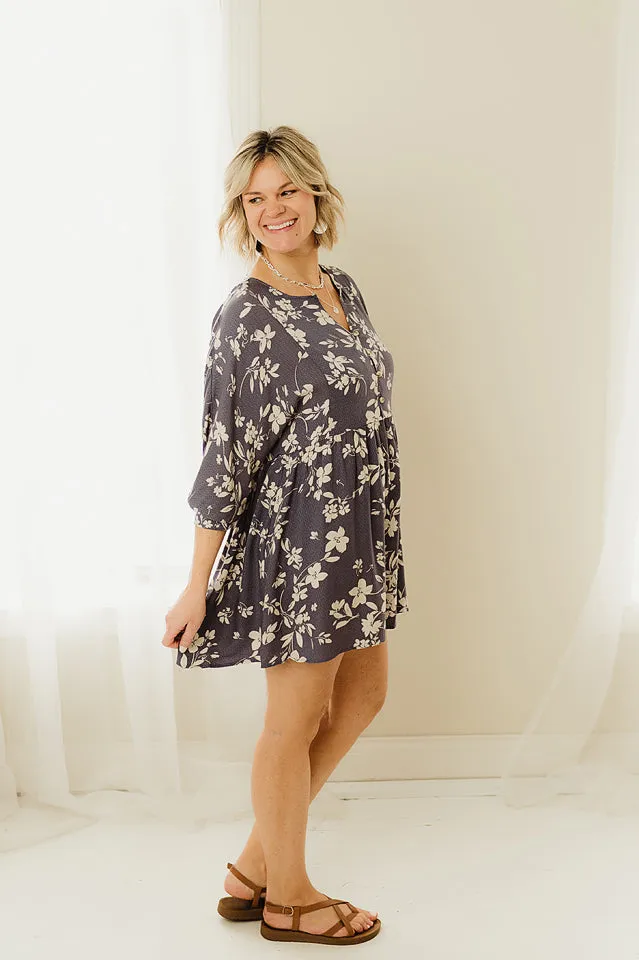 3/4 Sleeve Flowy Short Dress