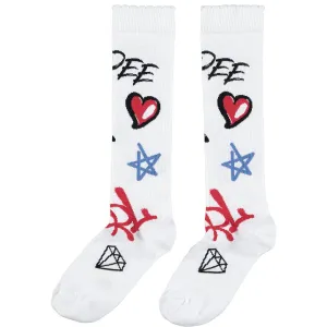 A DEE - Street Art Knee High Sock - White