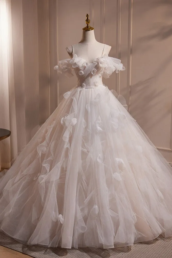 A Line Off the Shoulder Flower Fairy Tulle Long Wedding Dress