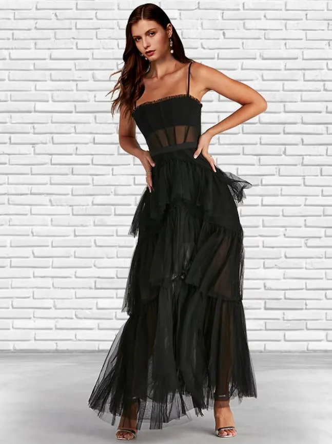 A-Line Prom Dresses Corsets Dress Party Wear Ankle Length Sleeveless Strapless Tulle Ladder Back with Ruffles Pure Color