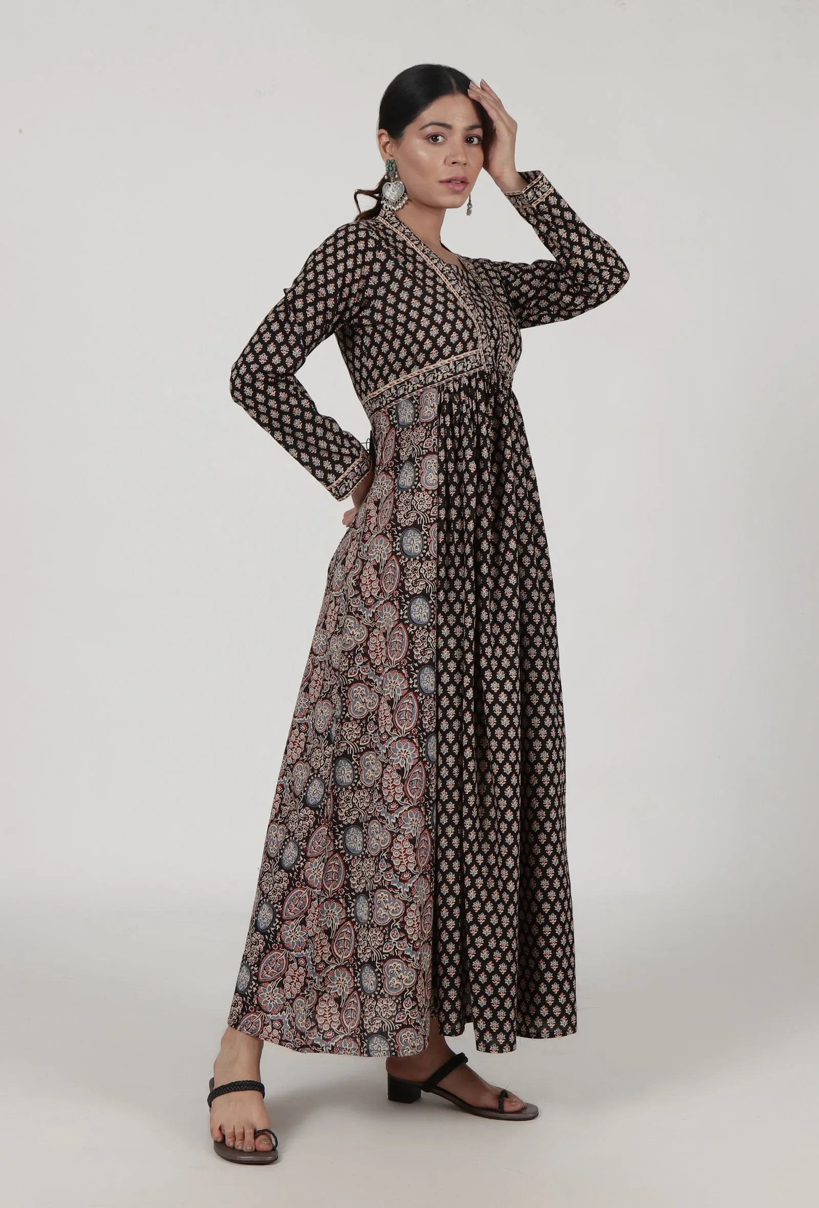 Ajrakh Print Black Cotton Dress