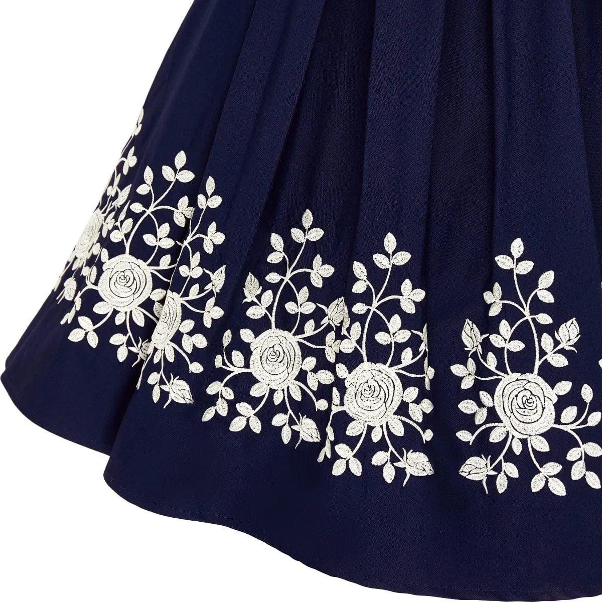 Amanda Embroidered Scoop Neck Swing Dress in Navy Blue-White