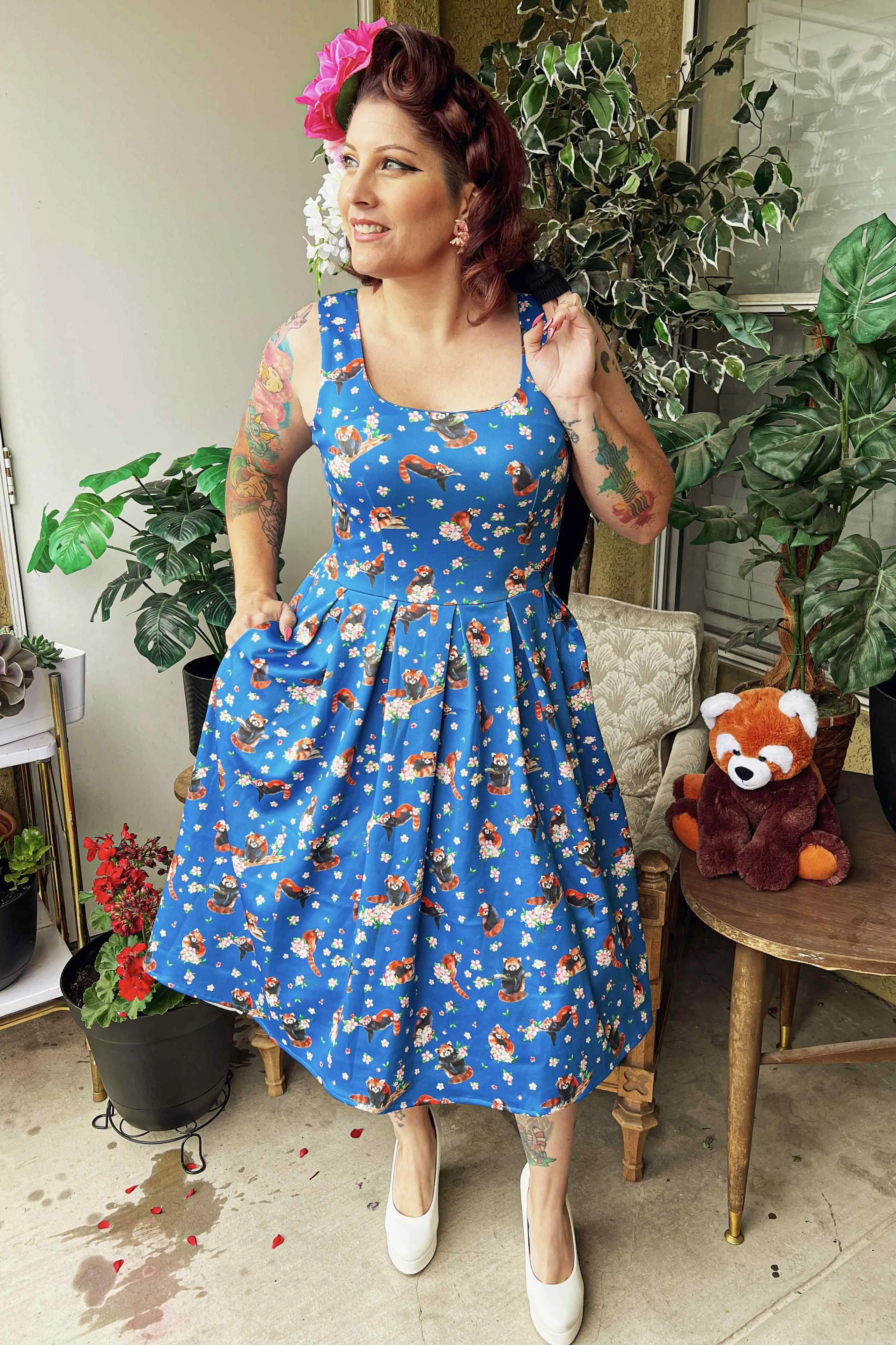 Amanda Red Panda Swing Dress