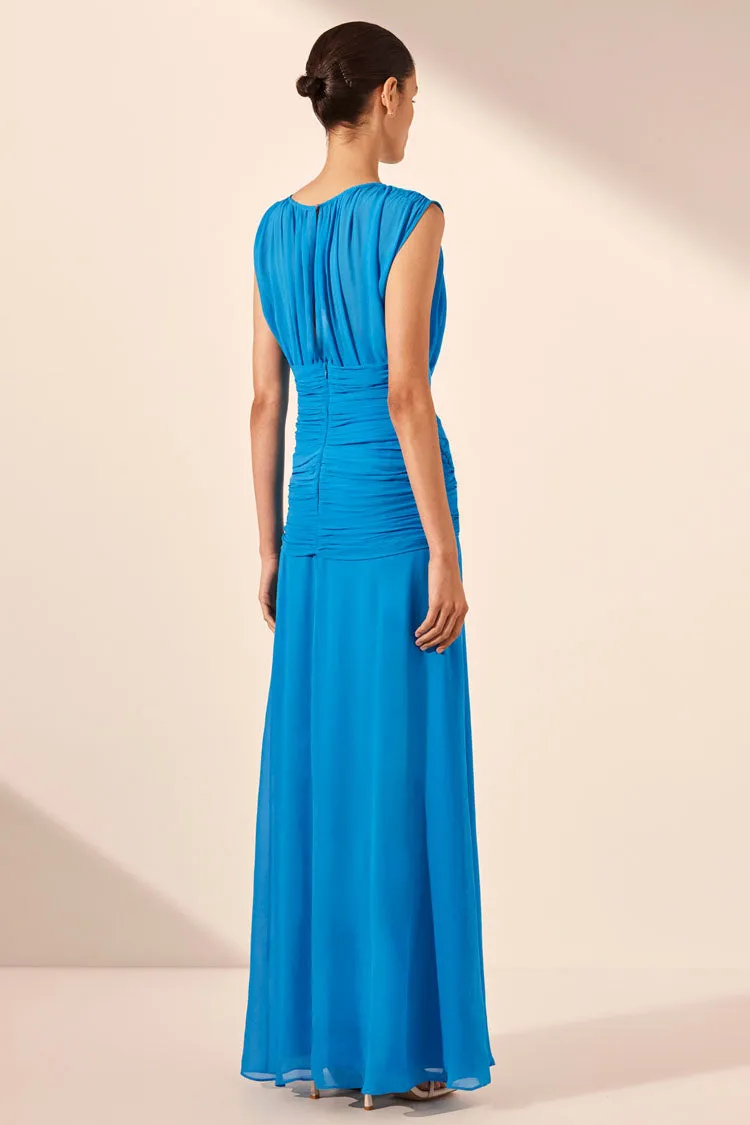 Amina High Neck Maxi Dress in Aqua