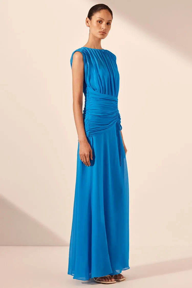 Amina High Neck Maxi Dress in Aqua