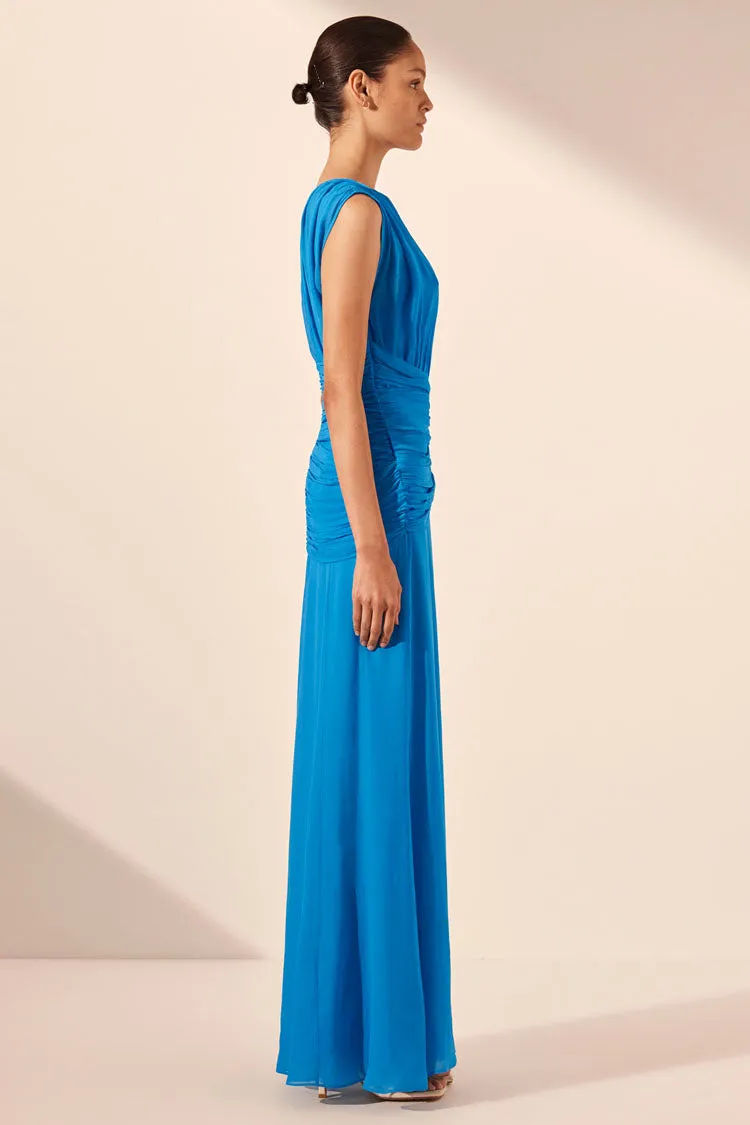 Amina High Neck Maxi Dress in Aqua