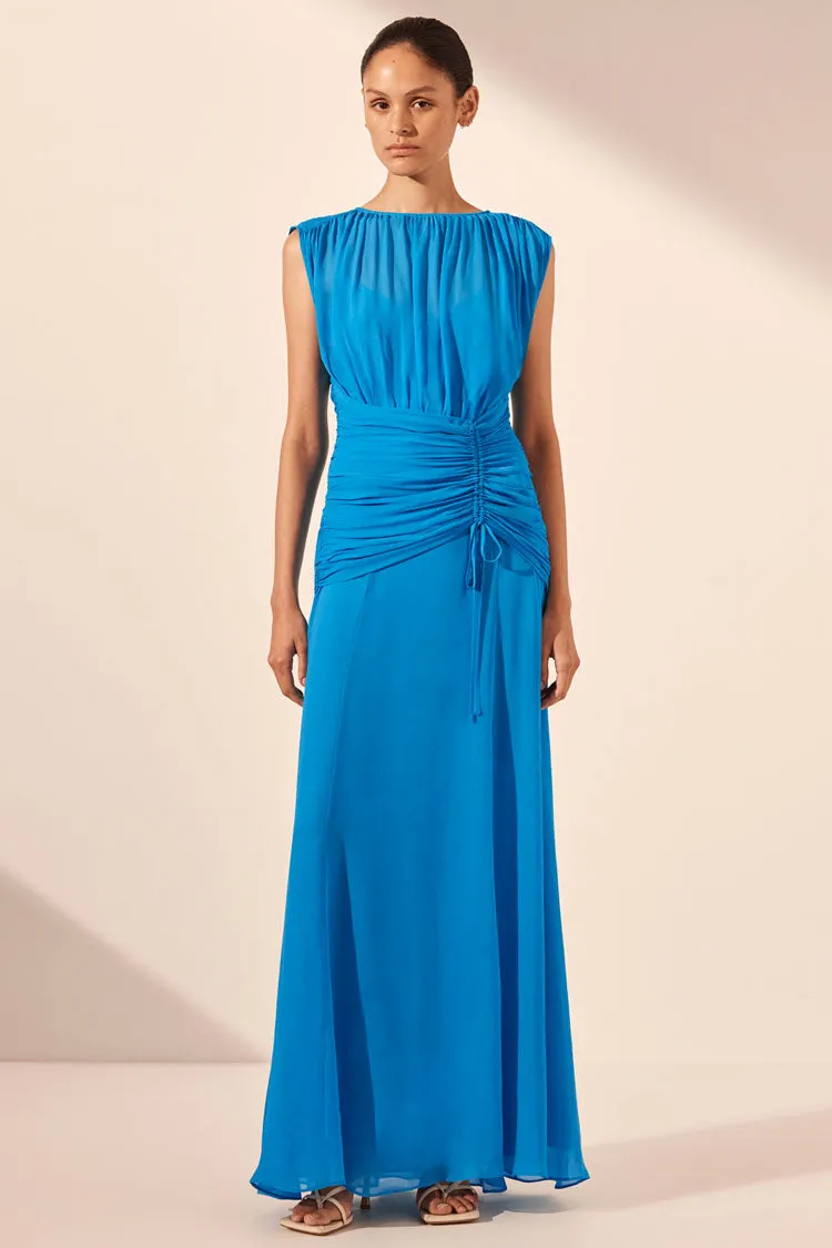 Amina High Neck Maxi Dress in Aqua