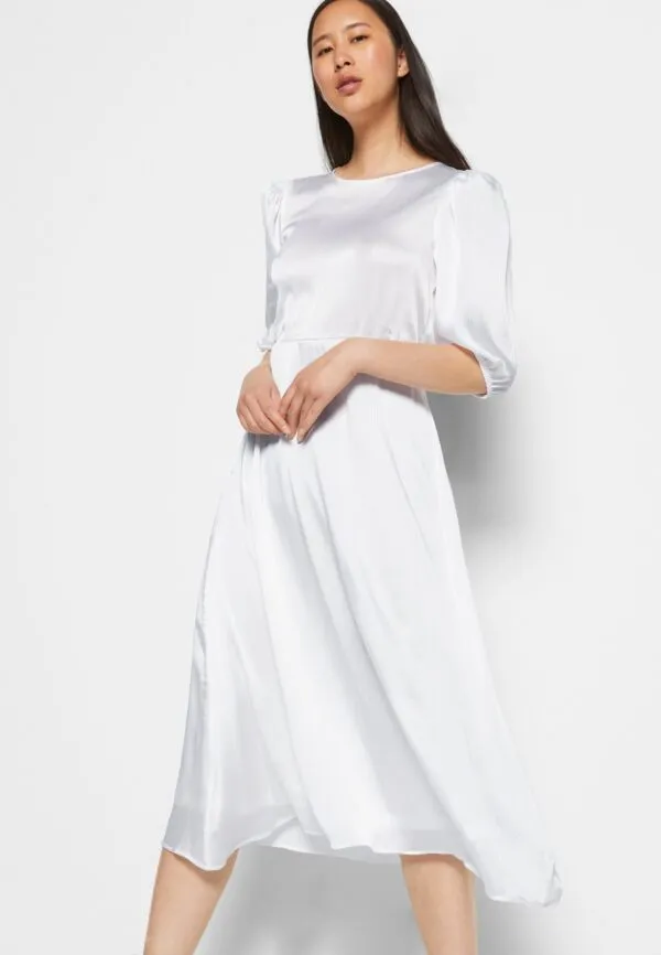 Balloon Sleeve Structured Maxi Dress White