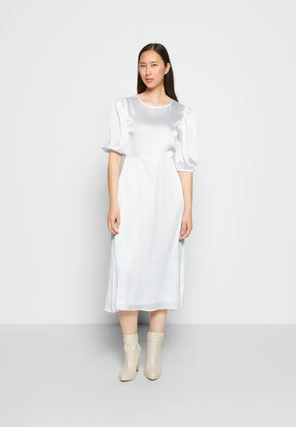 Balloon Sleeve Structured Maxi Dress White