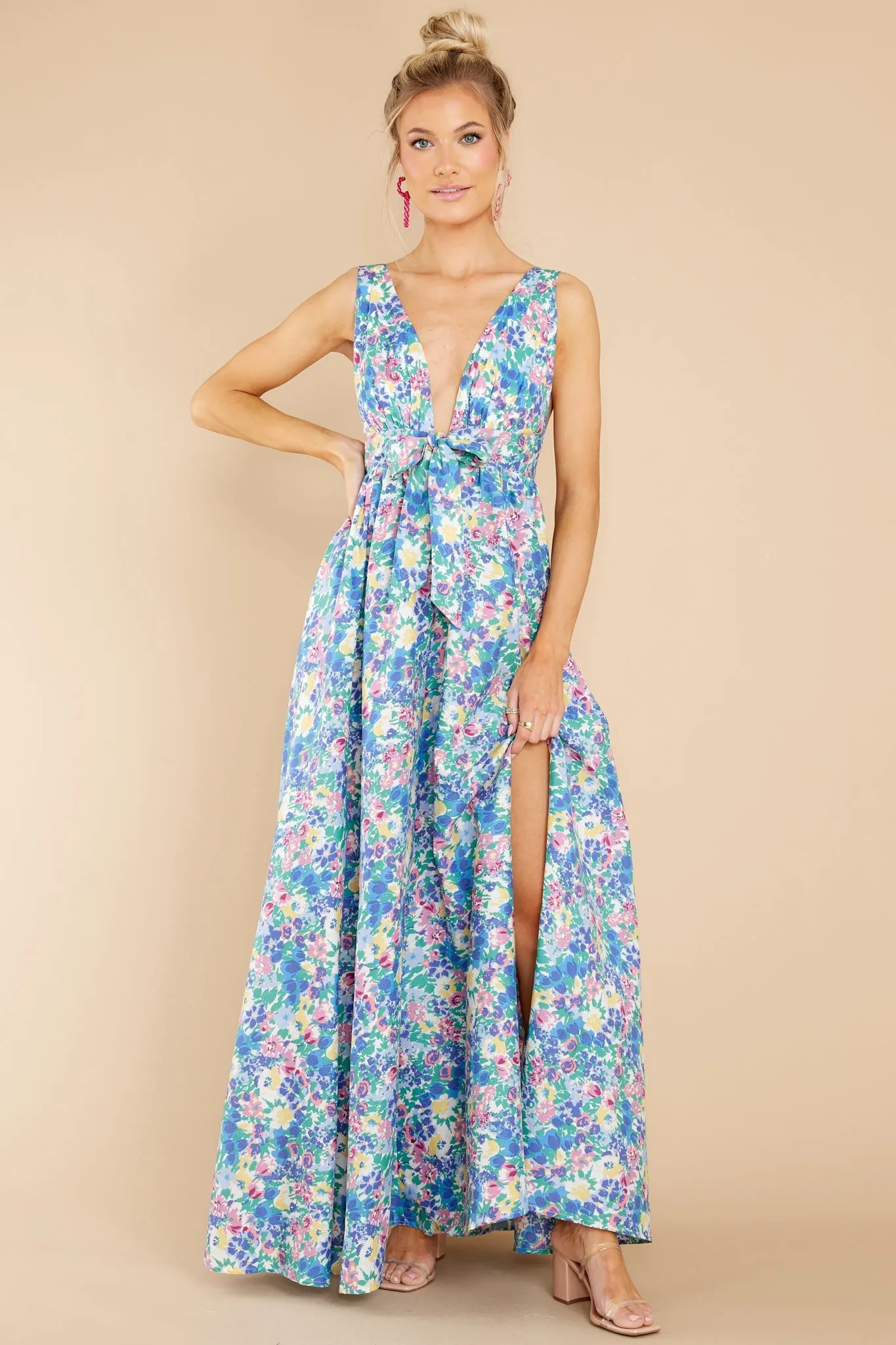 Beautiful And Breezy Blue Floral Print Maxi Dress