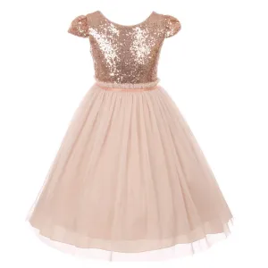 Big Girls Blush Sequins Tulle Cap Sleeves Easter Dress 8-12