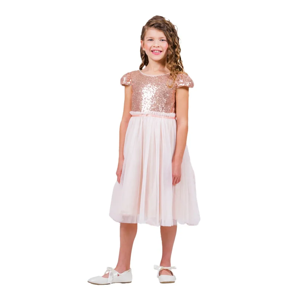 Big Girls Blush Sequins Tulle Cap Sleeves Easter Dress 8-12