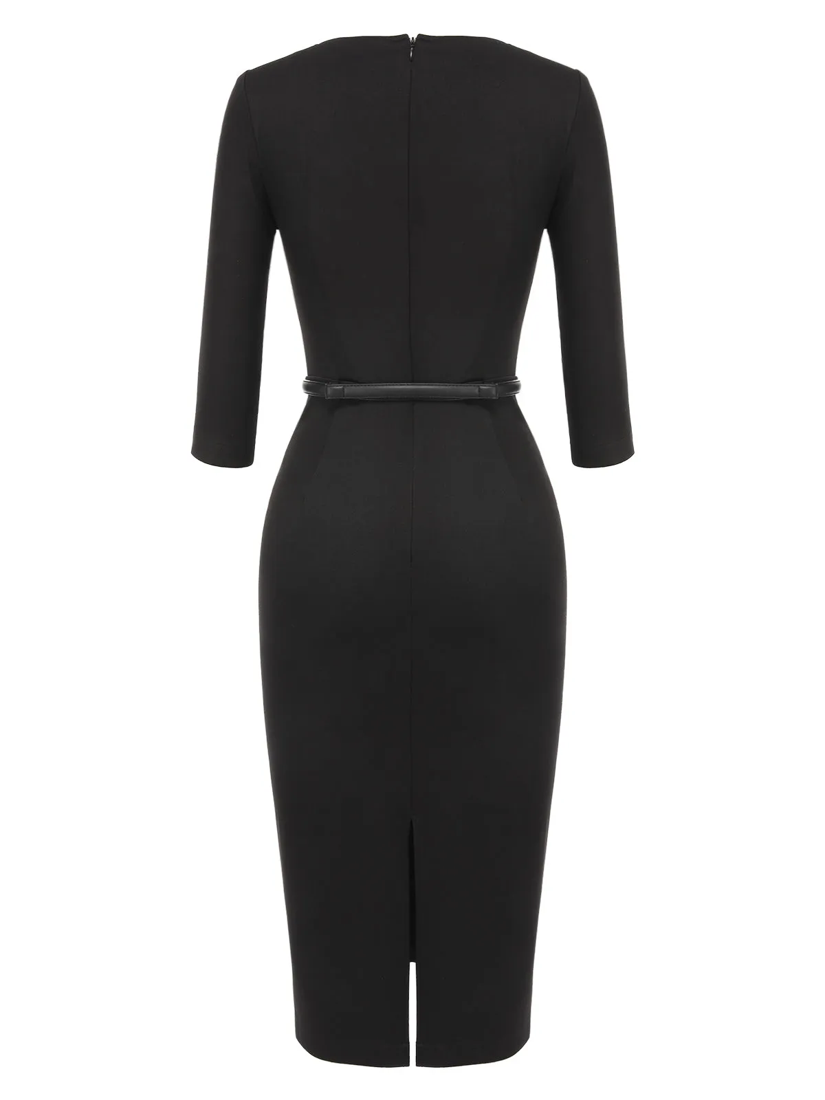 Black 1960s Solid Boat Neck Wrap Dress