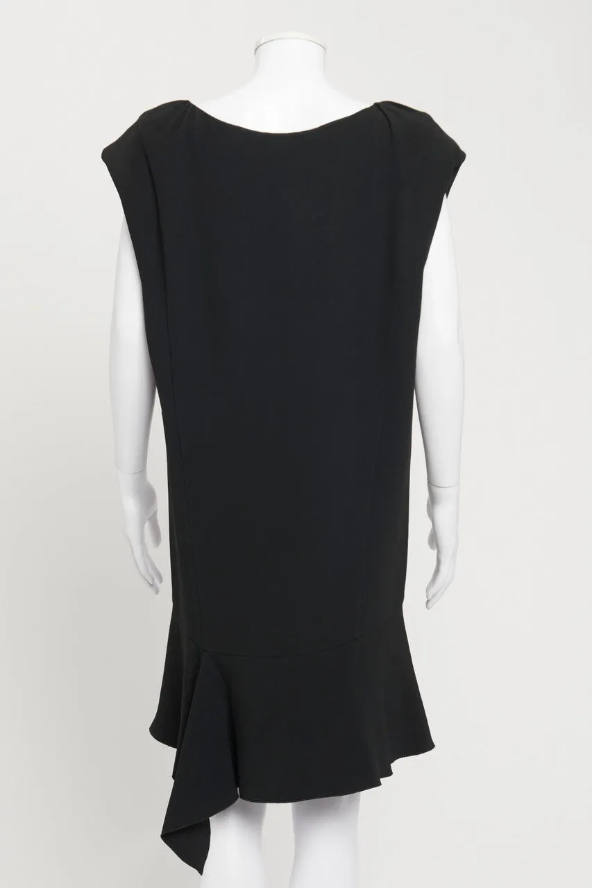 Black Asymmetric Fluted Hem Preowned Dress