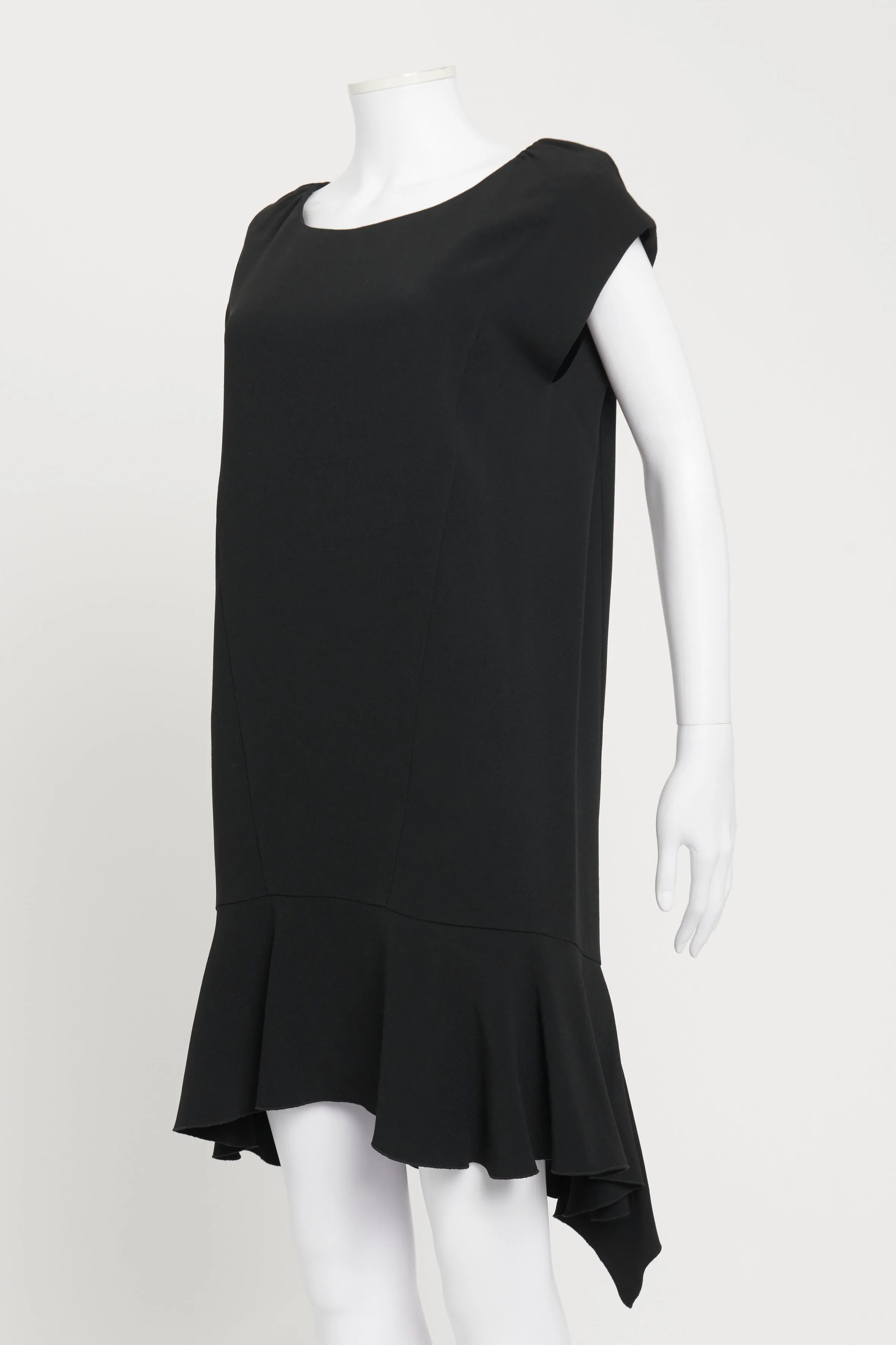 Black Asymmetric Fluted Hem Preowned Dress