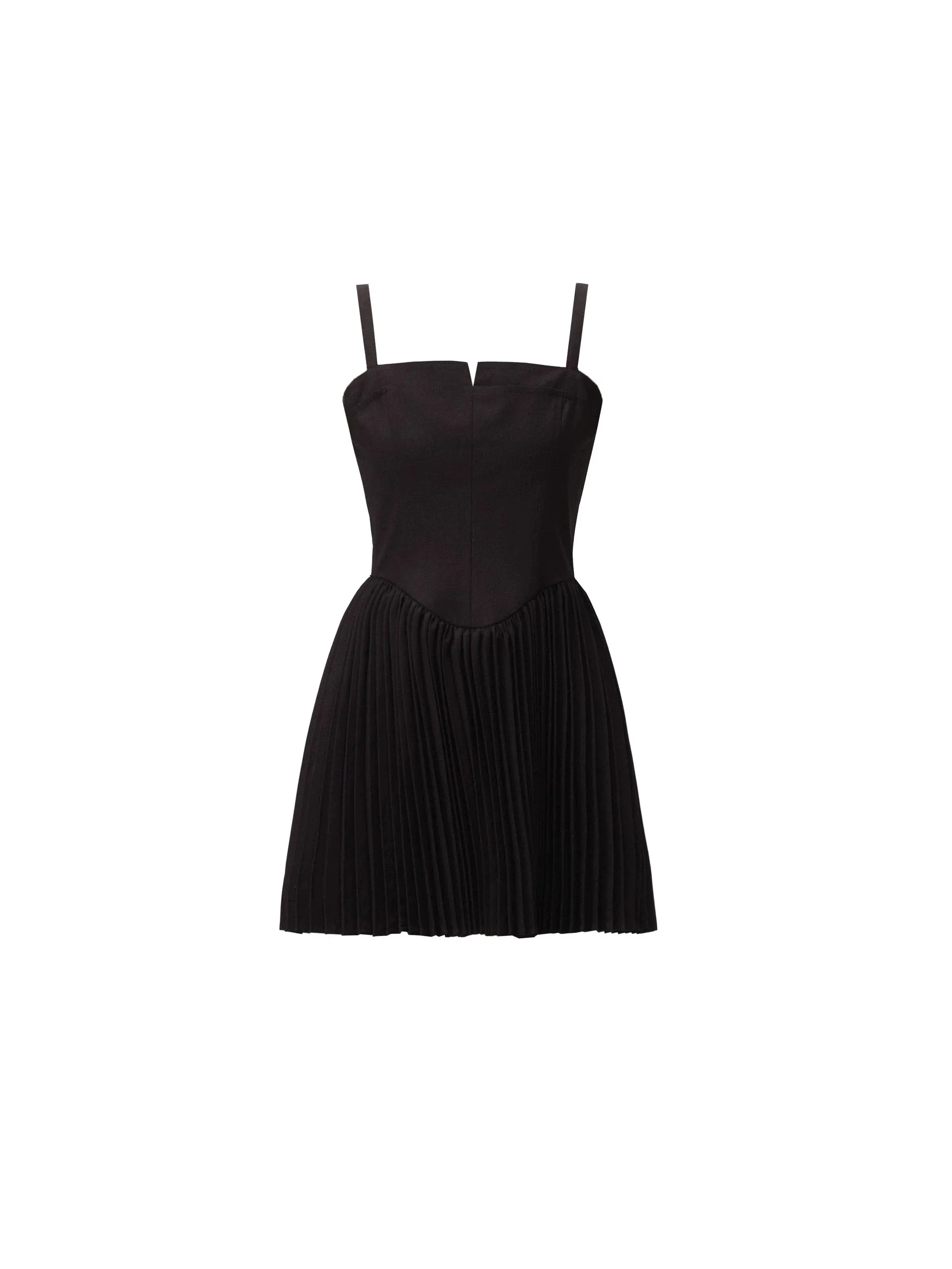 Black Pleated Mini Dress with Structured Bodice