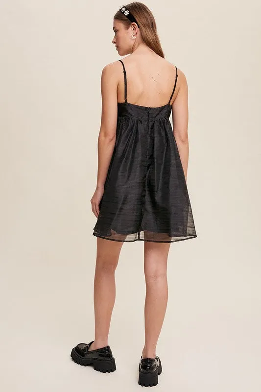 Black Ribbon Bow Tie Woven Mini Dress