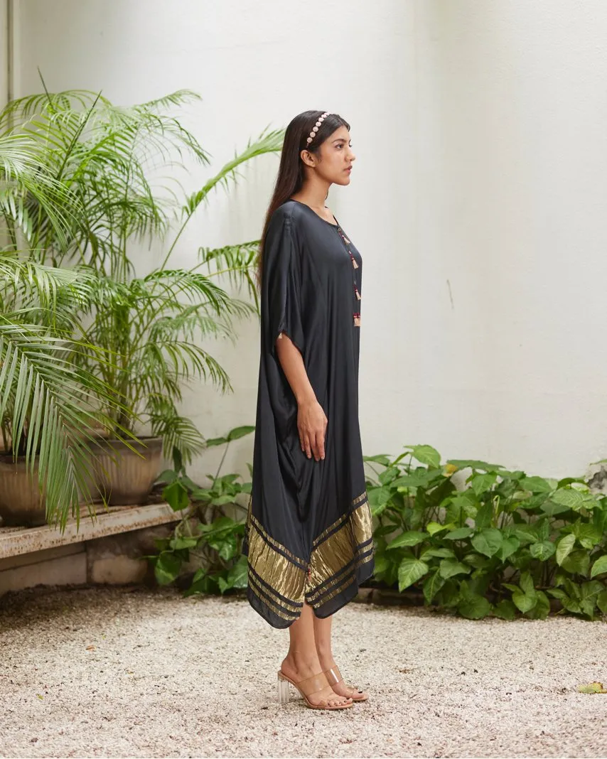 Black Silk Kaftan With Golden Border