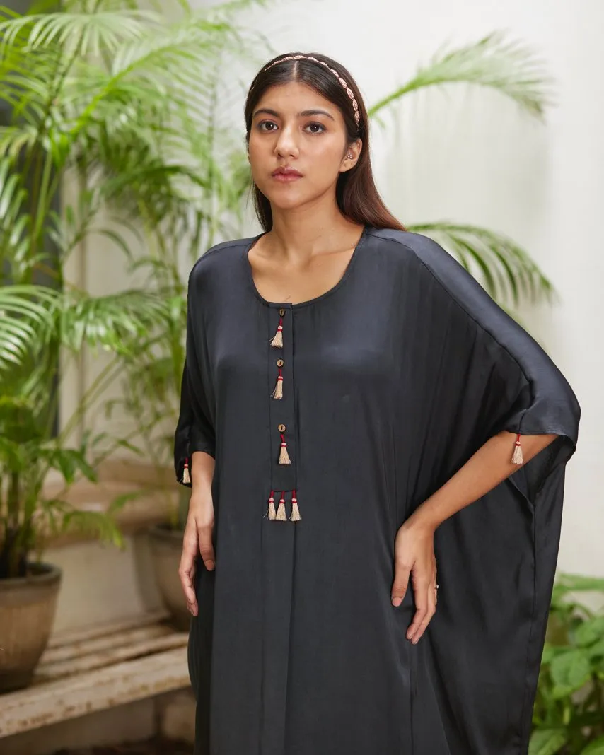 Black Silk Kaftan With Golden Border