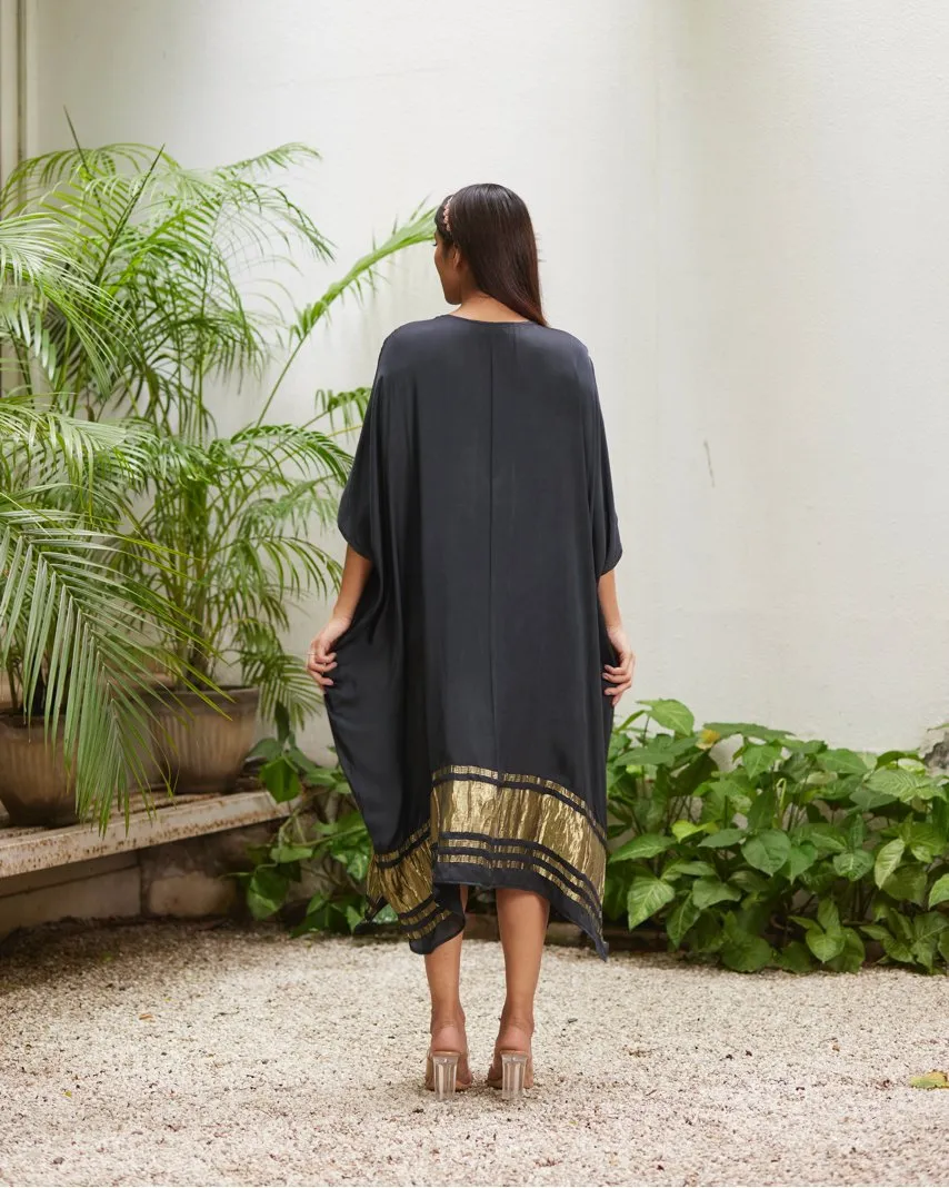 Black Silk Kaftan With Golden Border