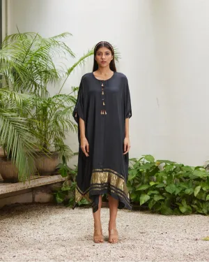 Black Silk Kaftan With Golden Border