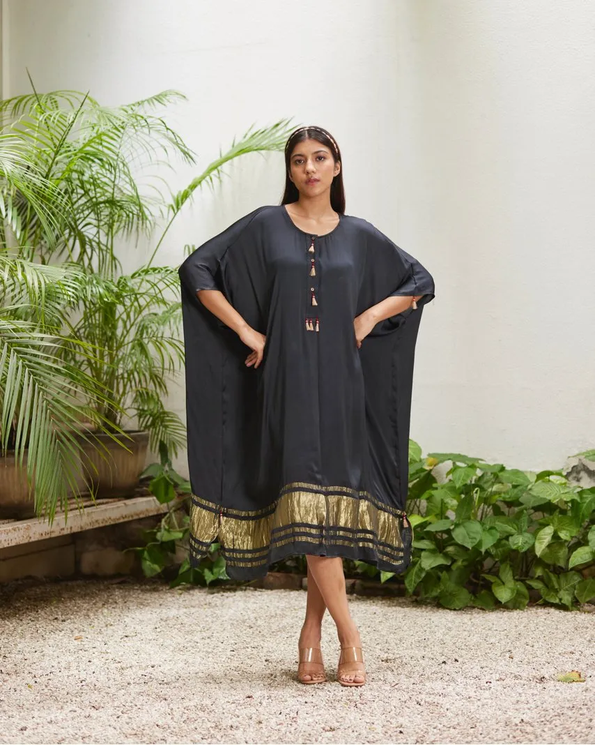 Black Silk Kaftan With Golden Border