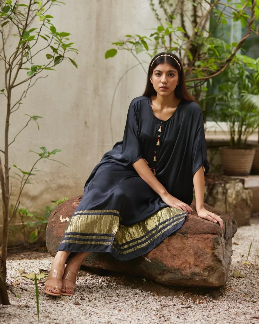 Black Silk Kaftan With Golden Border