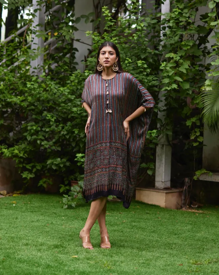 Black Striped Silk Kaftan