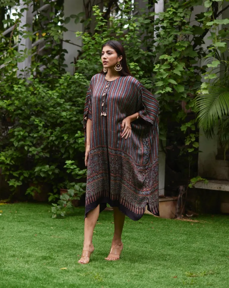 Black Striped Silk Kaftan