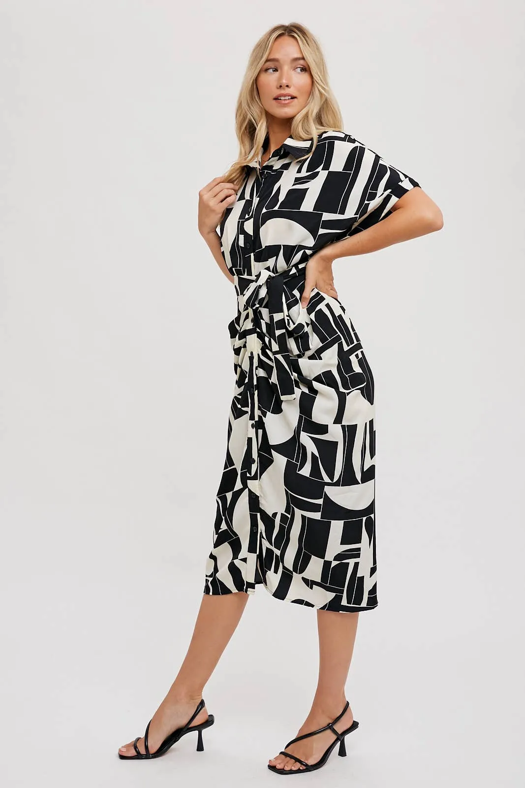 BLUIVY ABSTRACT PRINTED MIDI SHIRT DRESS