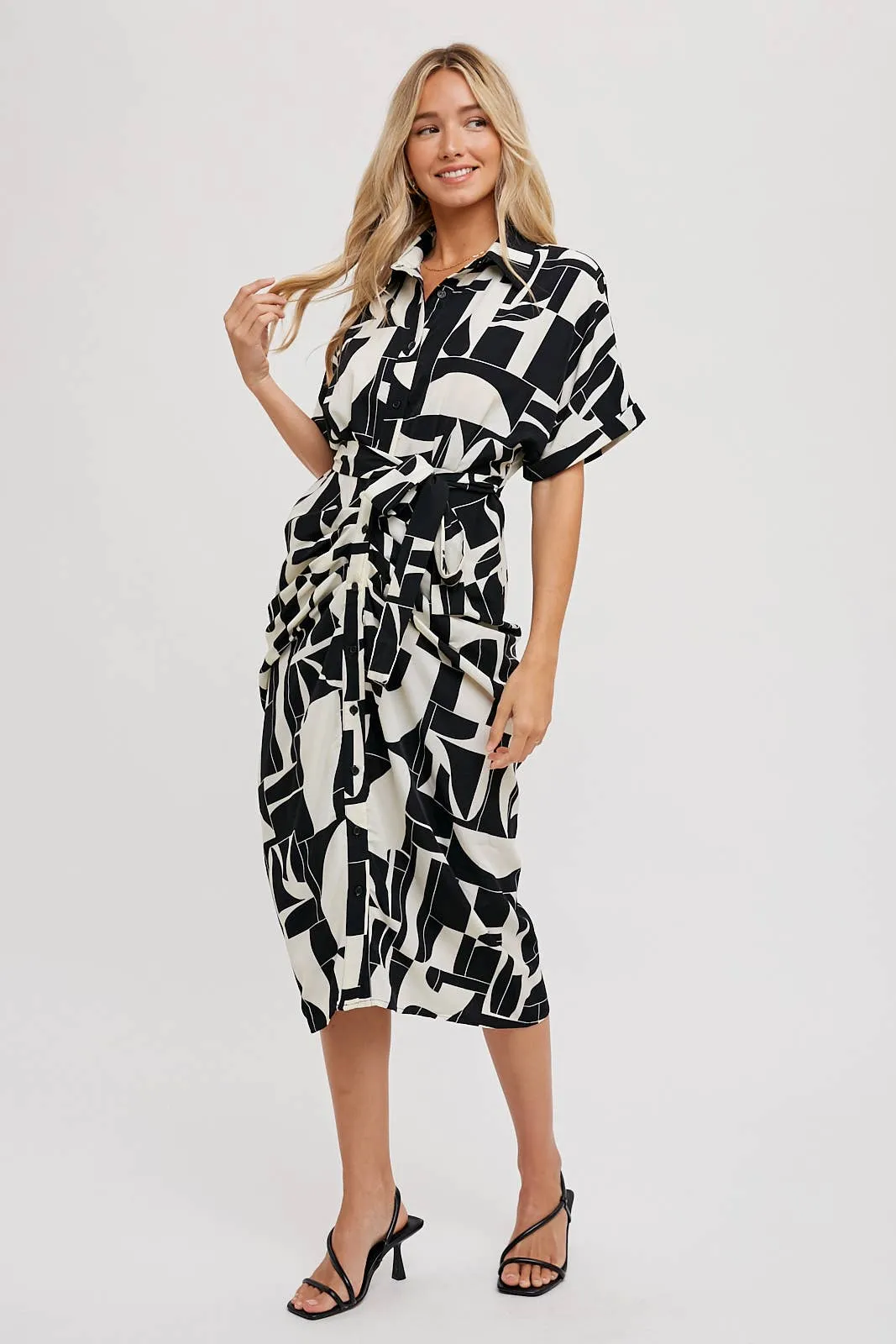 BLUIVY ABSTRACT PRINTED MIDI SHIRT DRESS