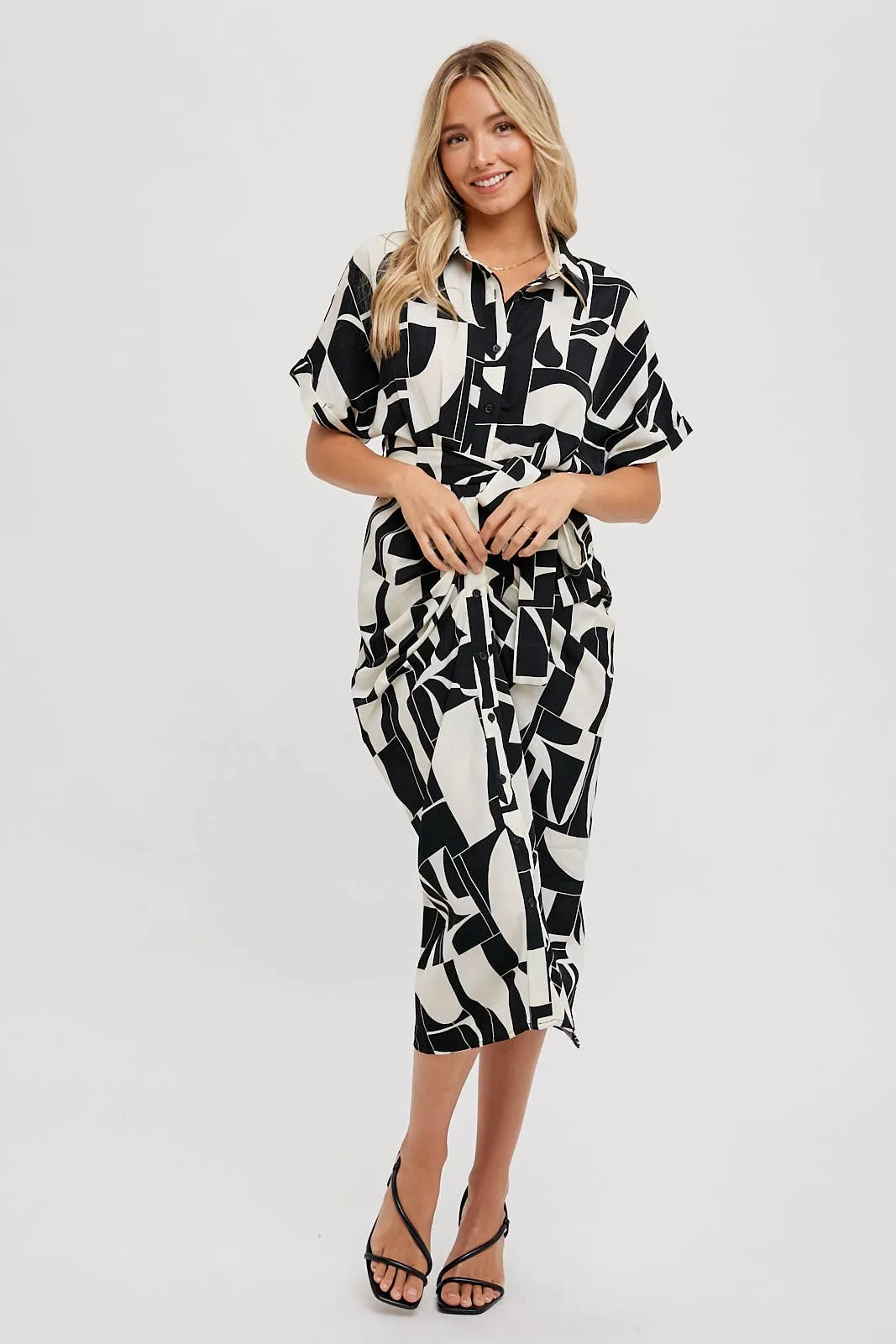 BLUIVY ABSTRACT PRINTED MIDI SHIRT DRESS