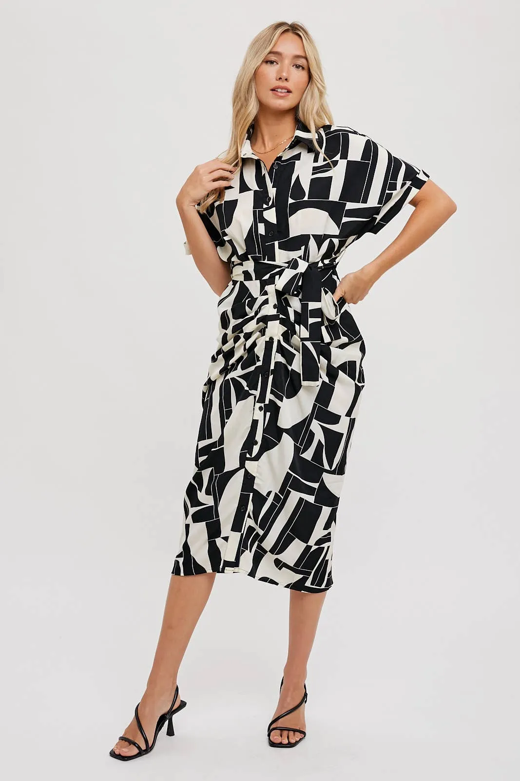 BLUIVY ABSTRACT PRINTED MIDI SHIRT DRESS