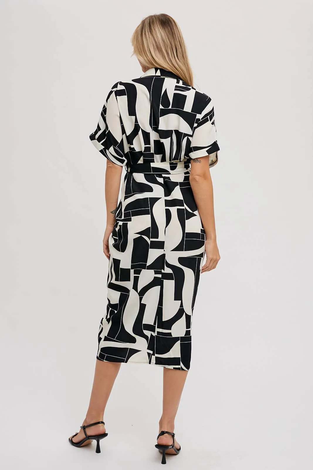 BLUIVY ABSTRACT PRINTED MIDI SHIRT DRESS