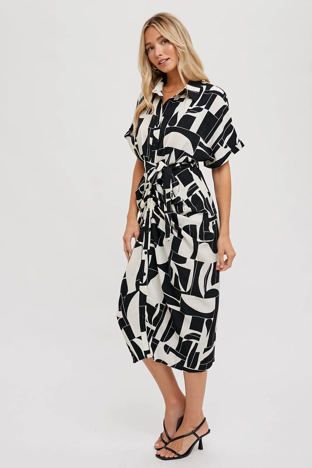 BLUIVY ABSTRACT PRINTED MIDI SHIRT DRESS