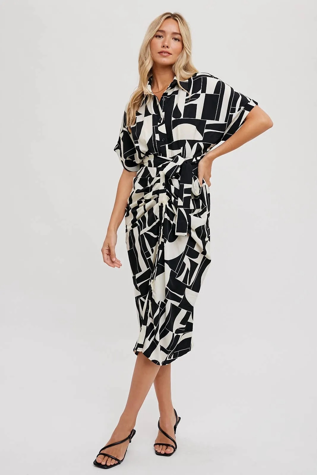 BLUIVY ABSTRACT PRINTED MIDI SHIRT DRESS