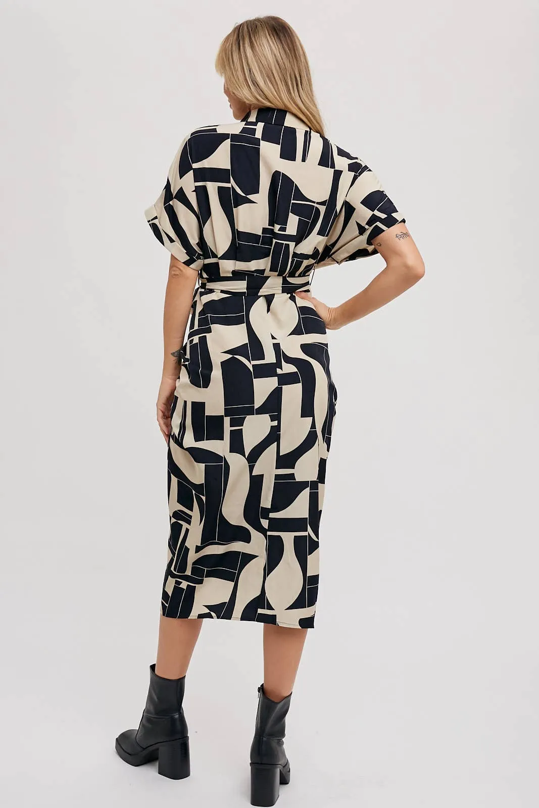 BLUIVY ABSTRACT PRINTED MIDI SHIRT DRESS