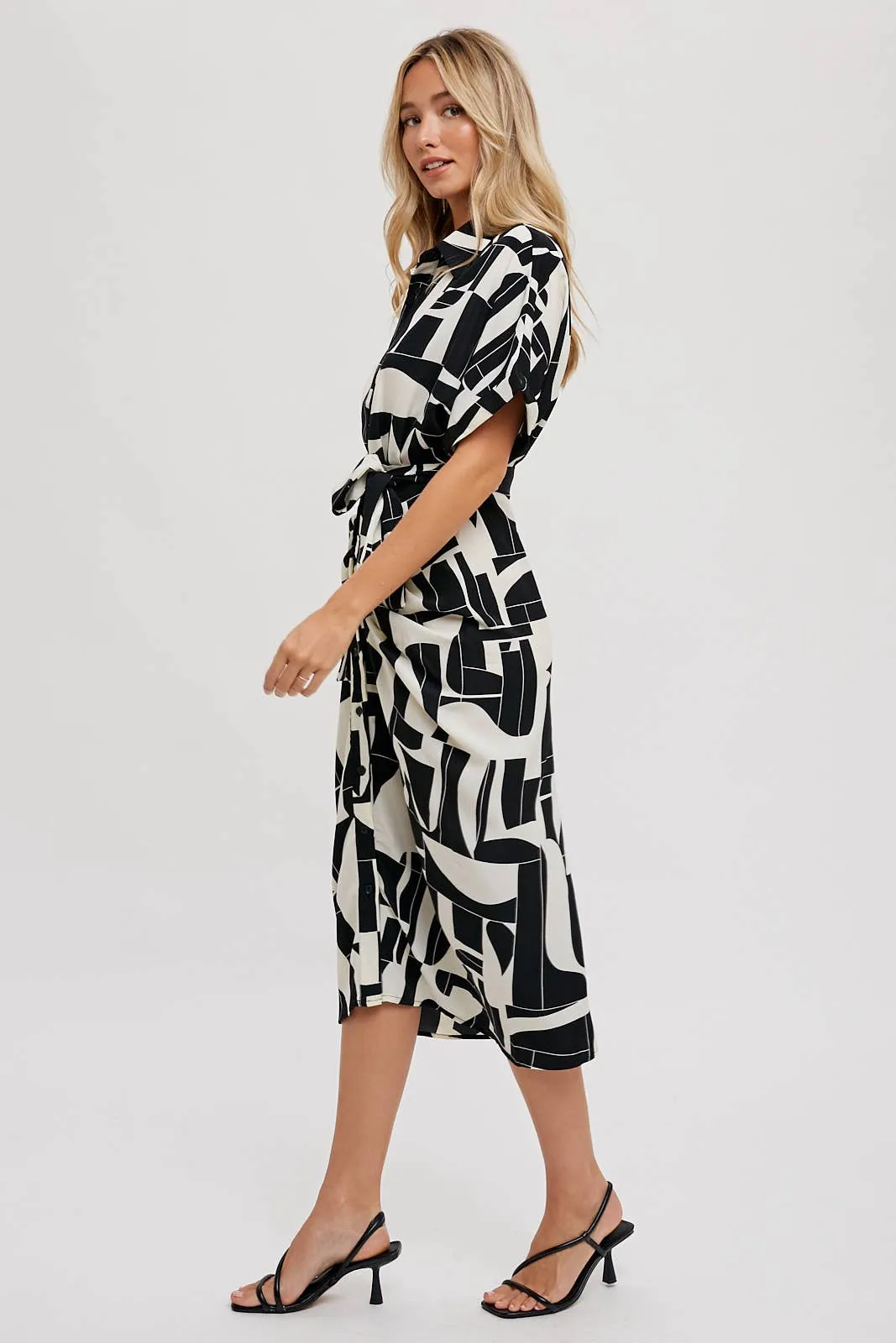 BLUIVY ABSTRACT PRINTED MIDI SHIRT DRESS