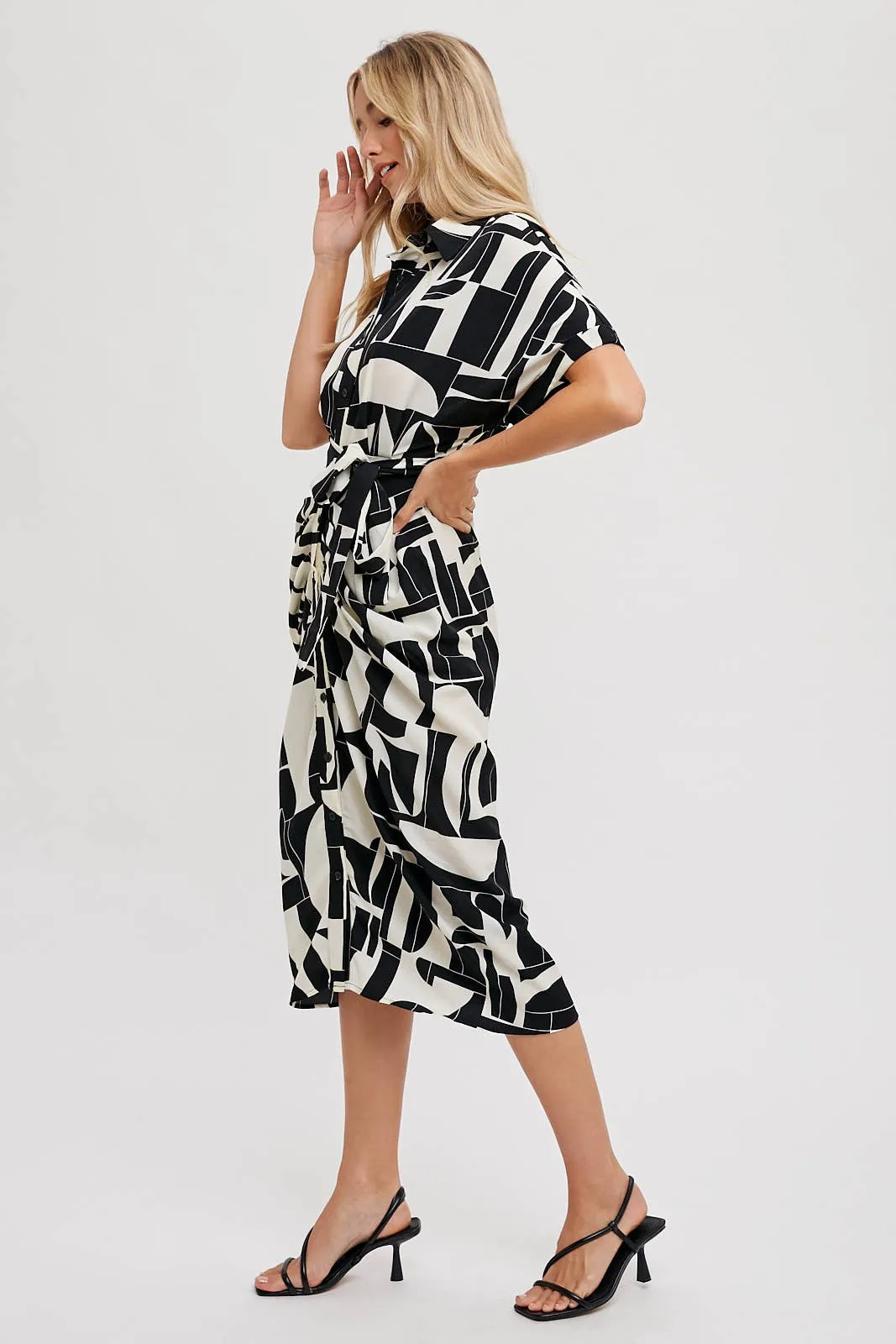 BLUIVY ABSTRACT PRINTED MIDI SHIRT DRESS